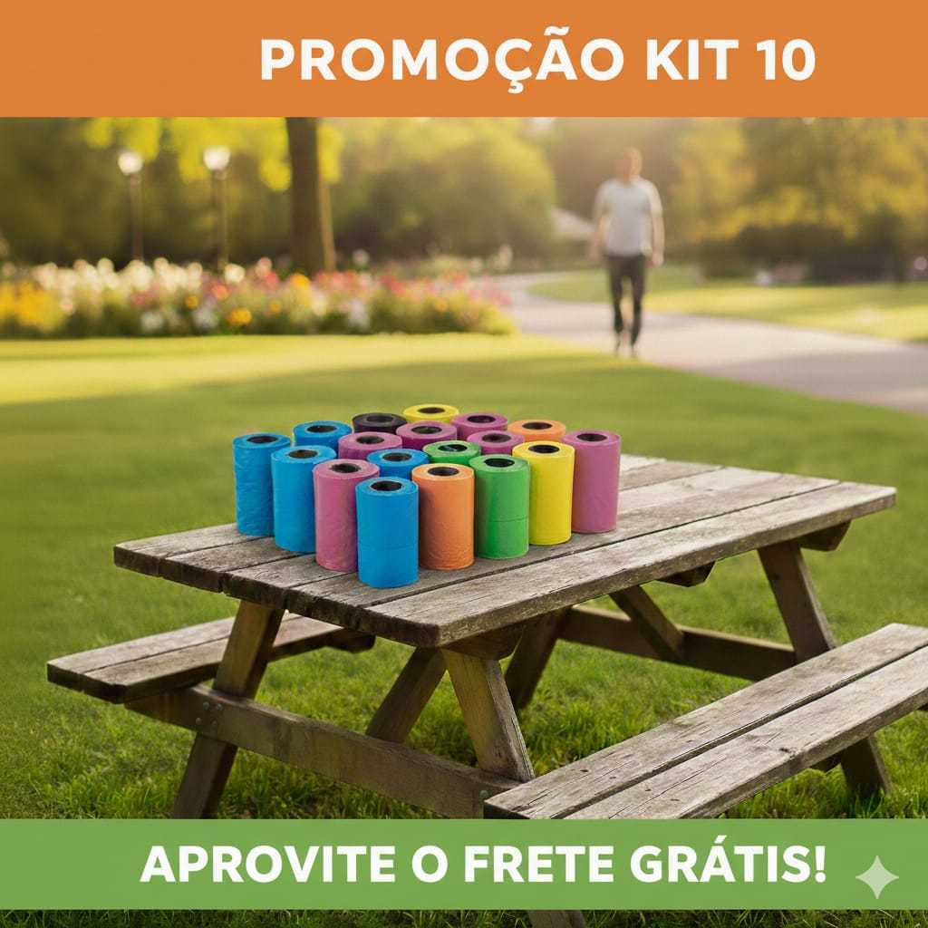 Kit 10 Rolinhos Cata Caca Pet - Saquinhos Refil Higiênico Premium Colorido 150 Sacos