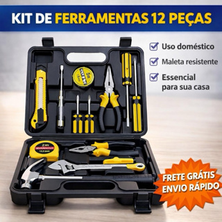 Kit Ferramentas 12 Peças Completo com Maleta – Martelo Alicate Chaves Uso Doméstico em Oferta na Shopee