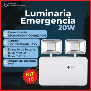 10 Luminária de Emergência LED PRO 20W com 2 Farol 40 LEDS Luz Branco Frio em Oferta na Shopee