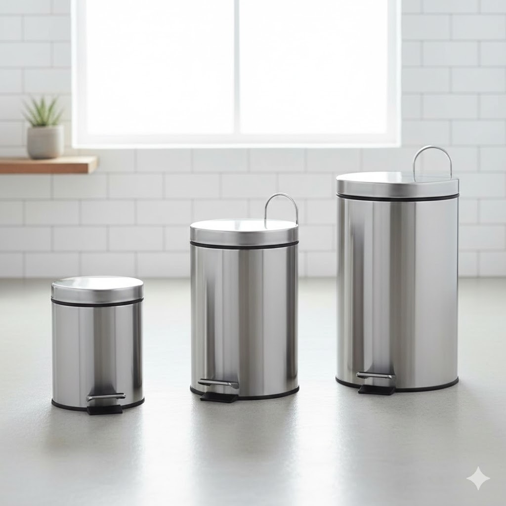 Lixeira Inox Com Pedal E Cesto Removível 3L 5L 12L Redonda Premium Para Banheiro Cozinha Escritório