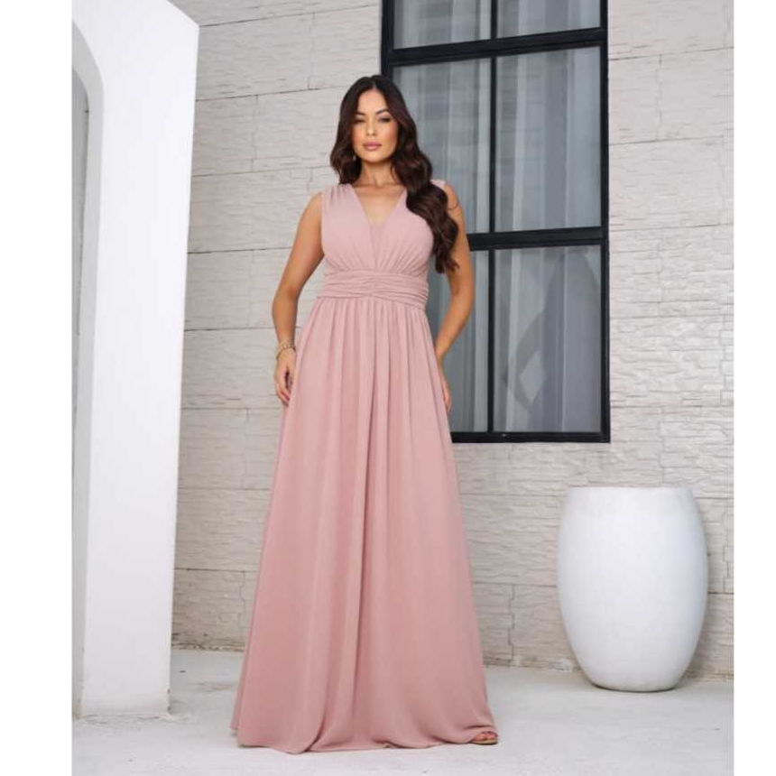Vestido Longo Feminino Elegante Festa Casamento Madrinha Formatura com Bojo Tecido Elastano Soltinho
