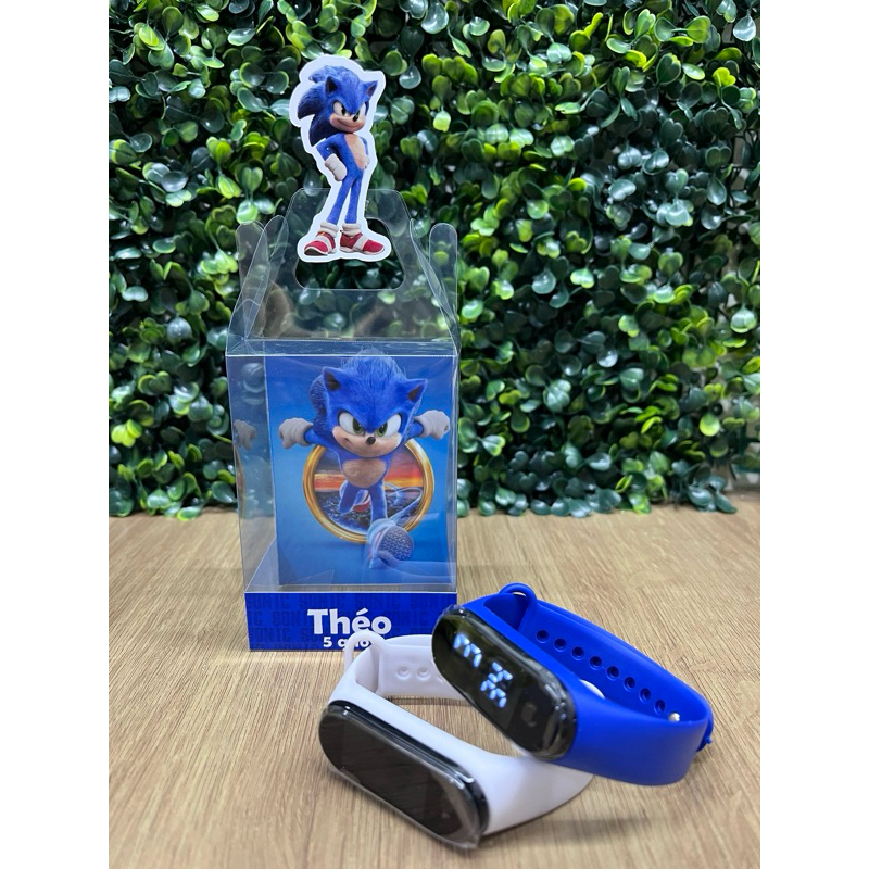 Lembrancinha sonic Festa Infantil Sem Relógio LED – Caixa de Acetato Personalizada – Qualquer Tema