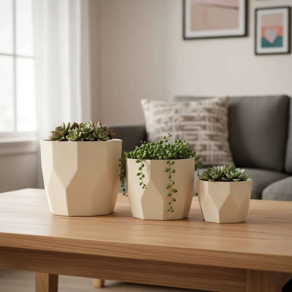 kit 3 Vasos Plantas Decorativos Cachepot Facetado plástico com Caixa em Oferta na Shopee