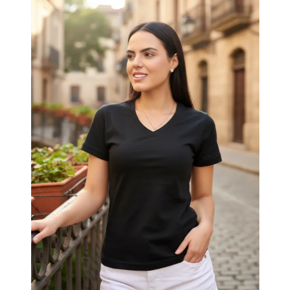 Camiseta Feminina Baby Look Gola V Algodão Lisa Atacado Blusa Mega Promoção