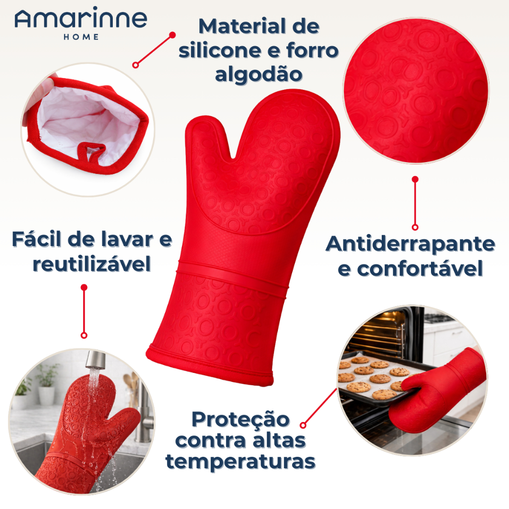 Luva Térmica Cozinha Silicone Forno Alta Temperatura Forradas Algodão · foto 2