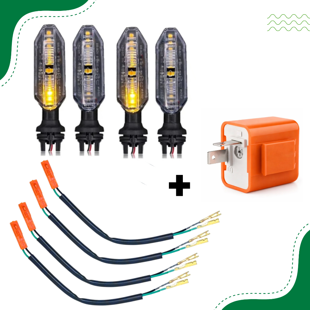 Kit Pisca Seta Sequencial de Led com Adaptador Plug e Rele c/ Regulador 4 unidades