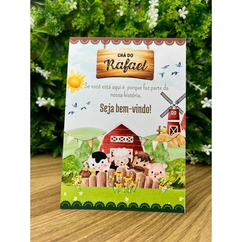 Kit centro de mesa agradecimento personalizado chá de bebê aniversário festa infantil Fazendinha