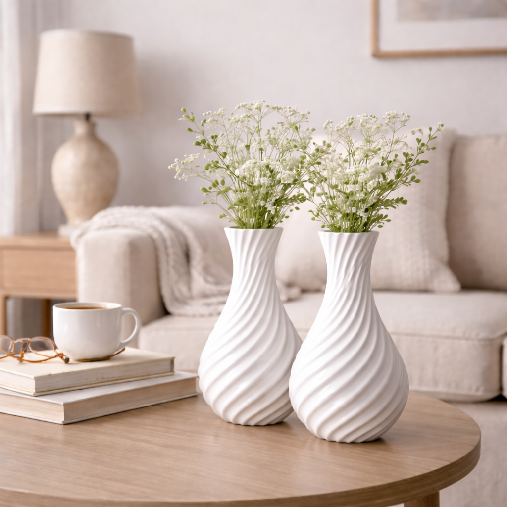 Kit 2 Vasos Espiral 18cm Para Plantas Artificiais Vaso Espiral Moderno Decoração Minimalista Transforme seu Ambiente