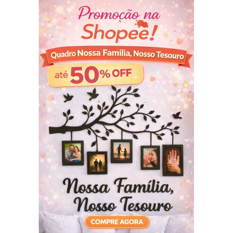 Quadro Decorativo em MDF 10x15– Árvore com Molduras para Fotos de Família em Oferta na Shopee