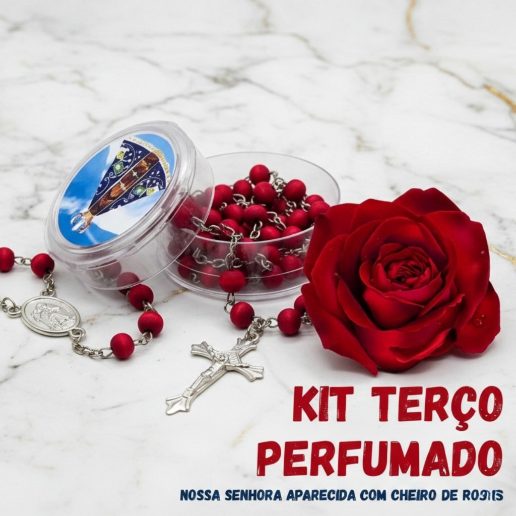 Kit 1/3/6/12 Terços Perfumados Nossa Senhora Aparecida com Caixinha Acrílica Em Madeira Cheiro Rosas - ÓTIMA QUALIDADE