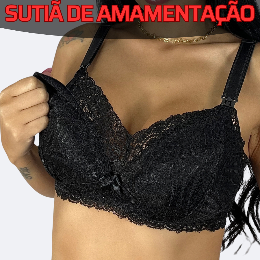 Sutiã Amamentação com Bojo Soft Renda Reforçado Sustentação Pós Parto