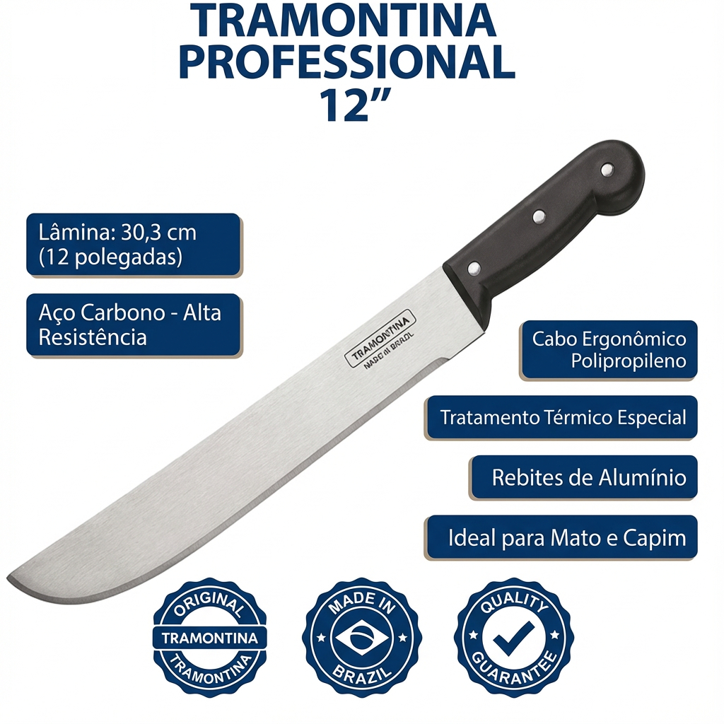 Facão Mato Tramontina Galho Cana Pesca 12" Polegadas Tramontina Aço Carbono