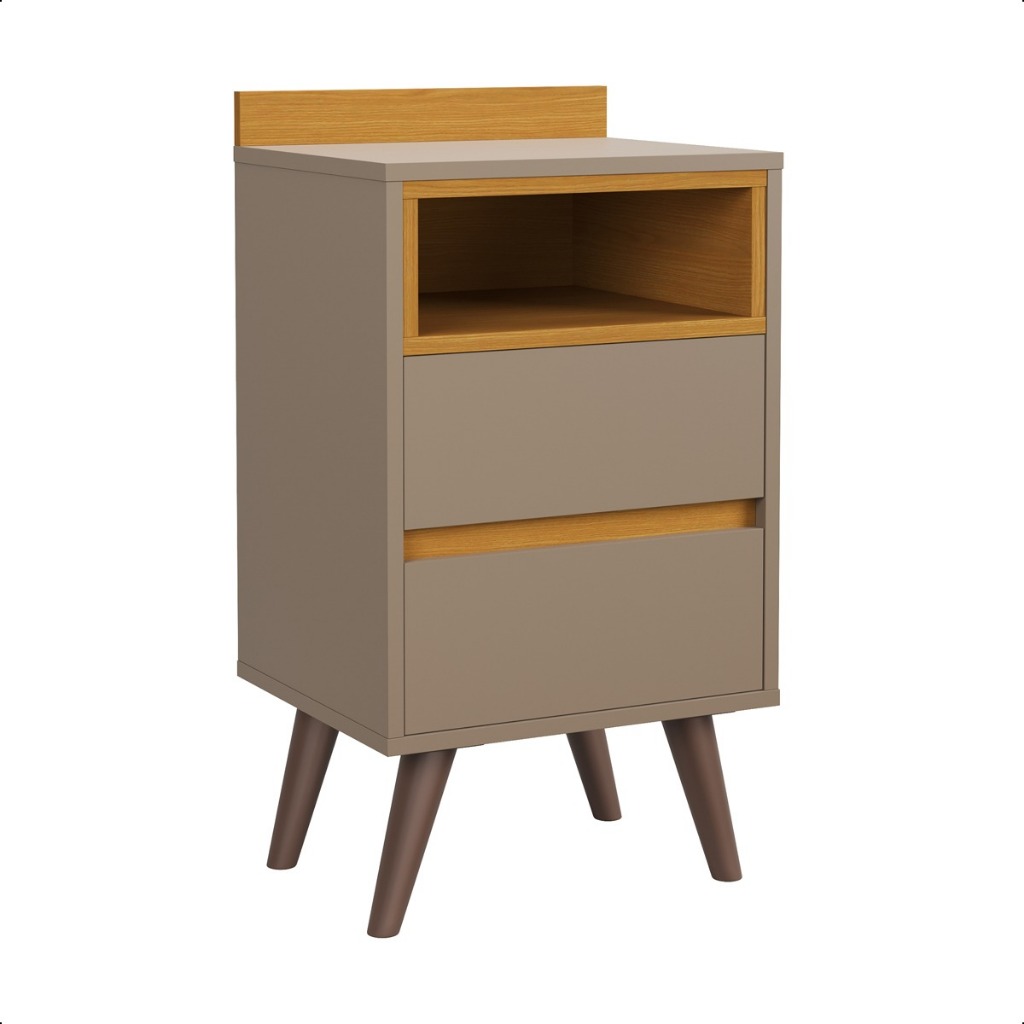 Mesa de Cabeceira 2 Gavetas Nicho Estilo Retrô Allamo Quarto Moderno