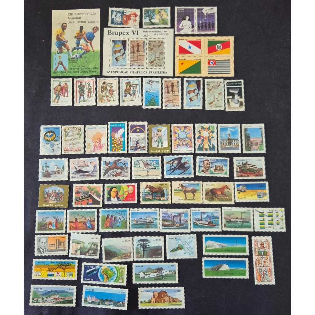 ANO COMPLETO DE SELOS DE 1985 - SELOS COMEMORATIVOS + BLOCOS NOVOS DO BRASIL. CORREIOS - FILATELIA.