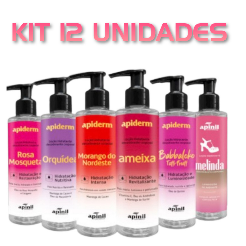 KIT 12 UNID LOÇÃO HIDRATANTE CORPORAL180g APIDERM APINIL em Oferta na Shopee