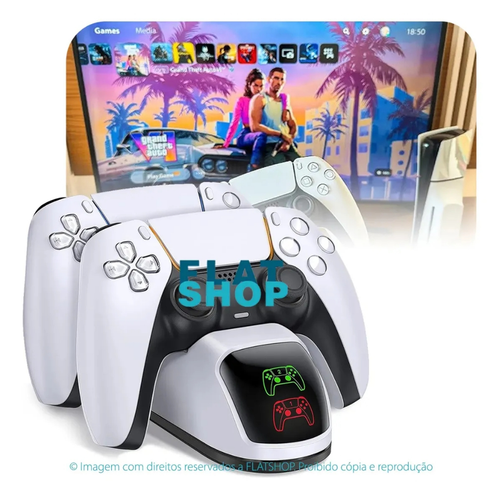 Dock Base Carregador Duplo Para 2 Controles Manete Compatível Com Controle Dualsense Ps5 Playstations 5 em Oferta na Shopee