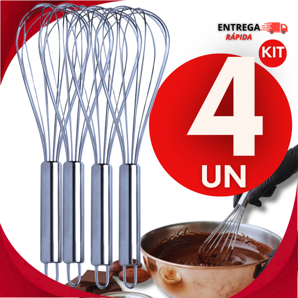 Batedor De Ovos Bate Claras Fouet Fuê Aço Inox 30CM Casa Cozinha Utilidades Premium