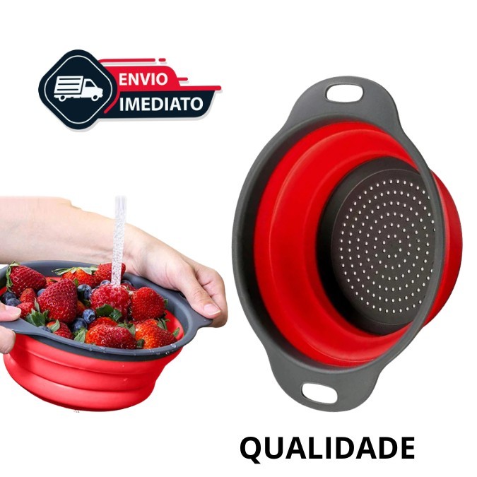 Escorredor Redondo Retrátil Dobrável Silicone Multiuso Verduras Frutas Arroz Macarrão Casa