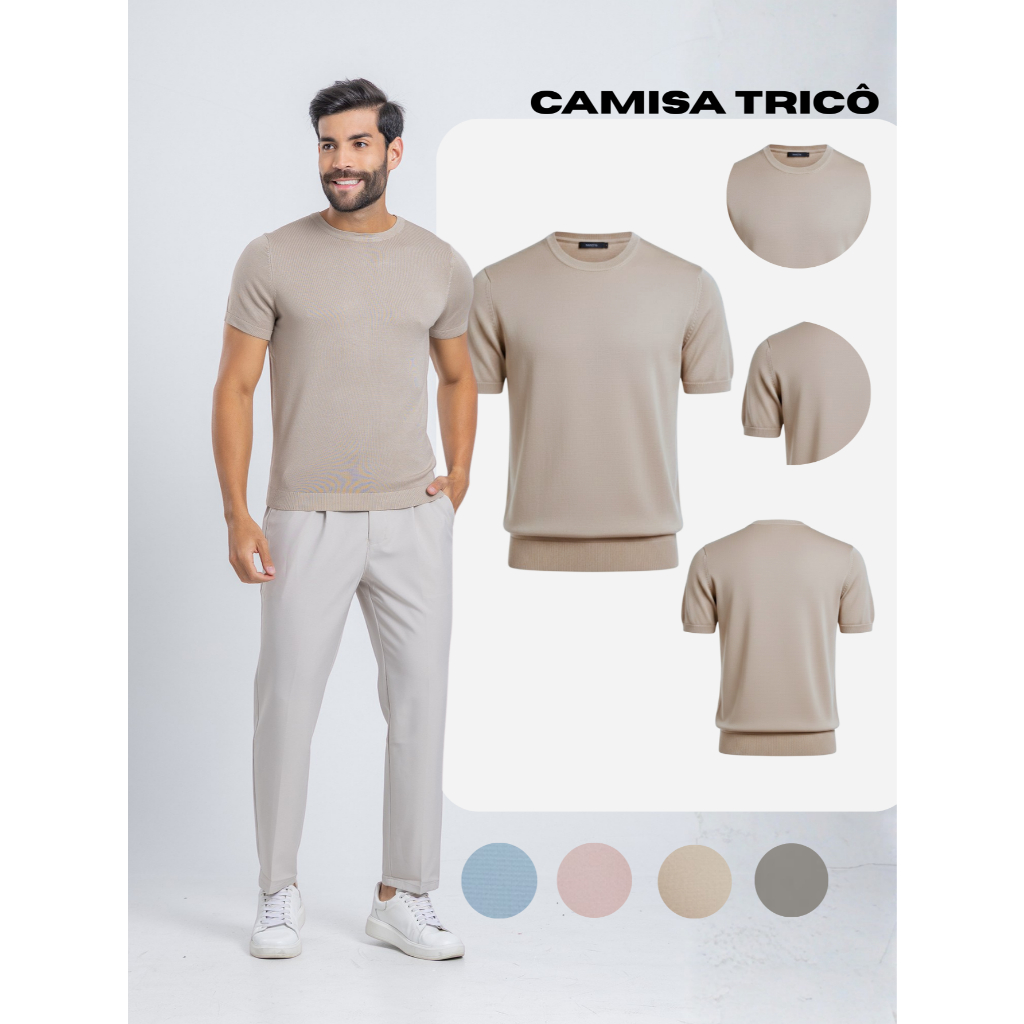 Camiseta Masculina Trico Estilo Old Money Sueter Polo em Oferta na Shopee