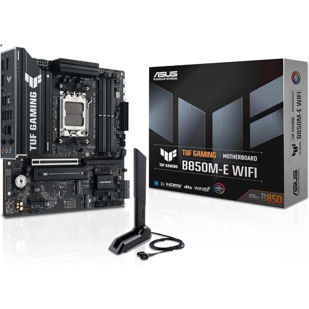 Placa-mãe ASUS TUF B850M-E Gaming Wi-Fi AMD Micro-ATX, 8+2+1 Power Stages, DDR5, BIOS Flashback e Aura Sync