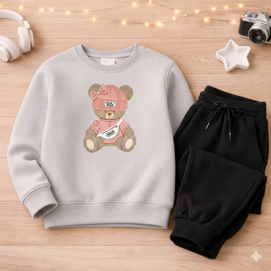 Conjunto infantil e juvenil meninas moletom urso caso premium de algodão inverno 02 a 16