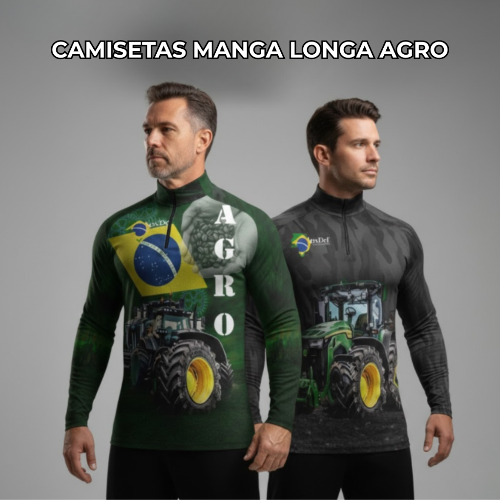 Camisa Manga Longa Blusa Proteção Solar UV c/ Zíper Masculino UV Brasil Agropecuária Agro Rural