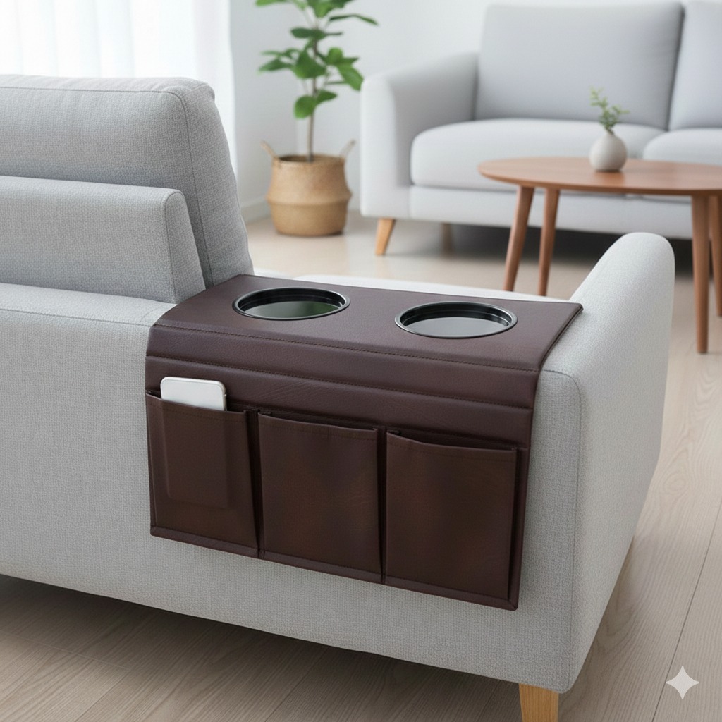 Kit 2 Esteira Bandeja Porta Copos E Controles Para Braço Sofa Corino