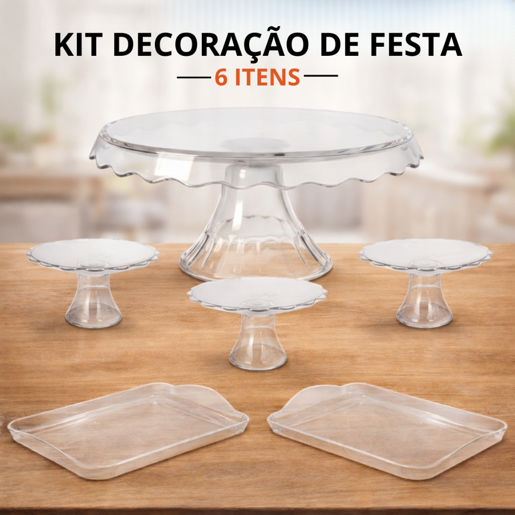 Kit Decoração Festa Aniversário Boleira Suporte Doces Bandejas Mesa Infantil Adulto