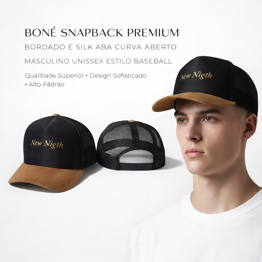 Boné Snapback Premium Bordado e Silk Aba Curva Aberto Masculino Unissex Estilo Baseibol