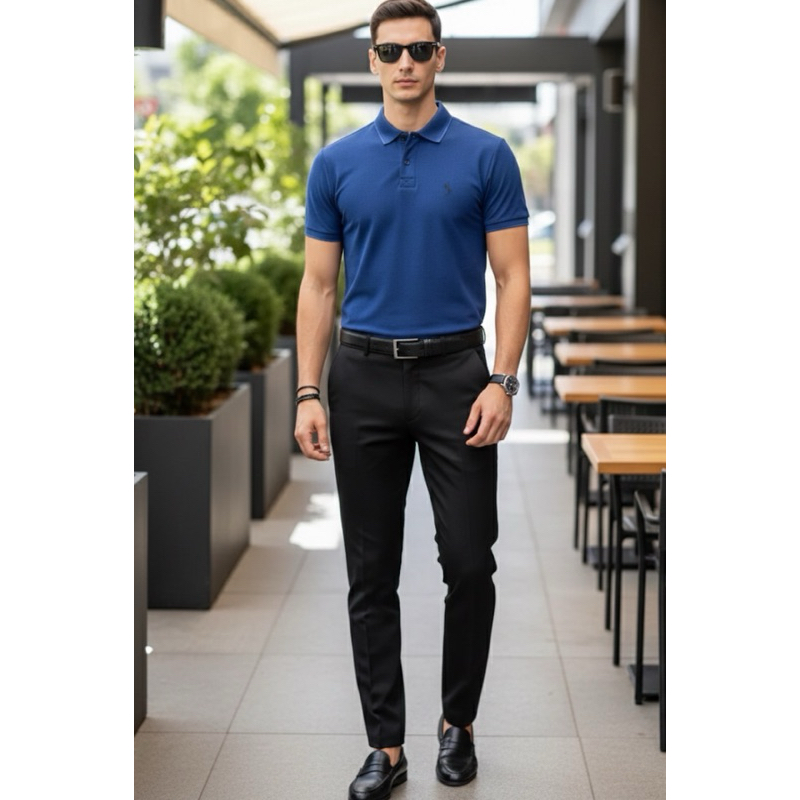 Conjunto Calça Sarja Com Elastano Mais Camisa Polo Piquet Alta Qualidade