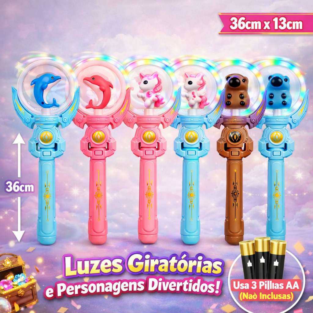 Brinquedo Varinha Mágica Giratória Com Som Infantil Personagens