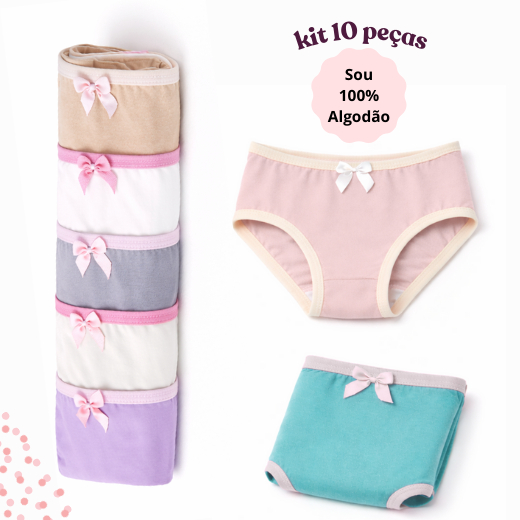 Kit 10 Calcinhas infantil Menina Feminina Malha 100% Algodão Macia Confortável Tamanho 2 A 10 Anos em Oferta na Shopee