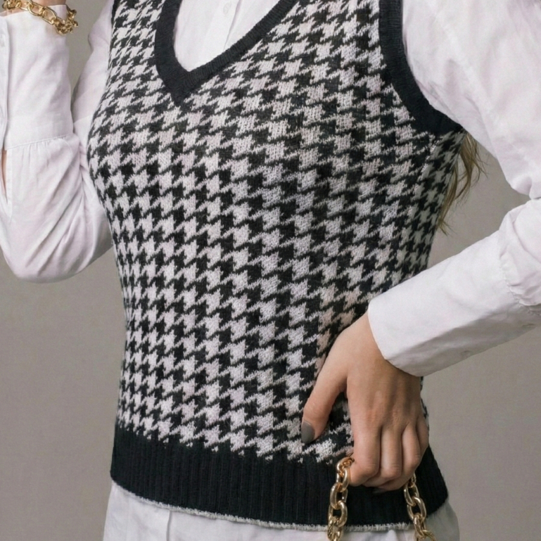 Colete Feminino Blogueira Xadrez Regata Pied Poule Moda  Outono Inverno 2026 em Oferta na Shopee