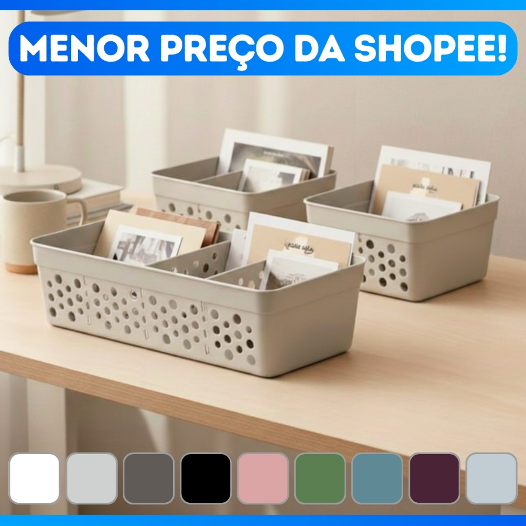 Kit 3 Cesto Organizador Rattan c/ Divisoria Removivel Mini M