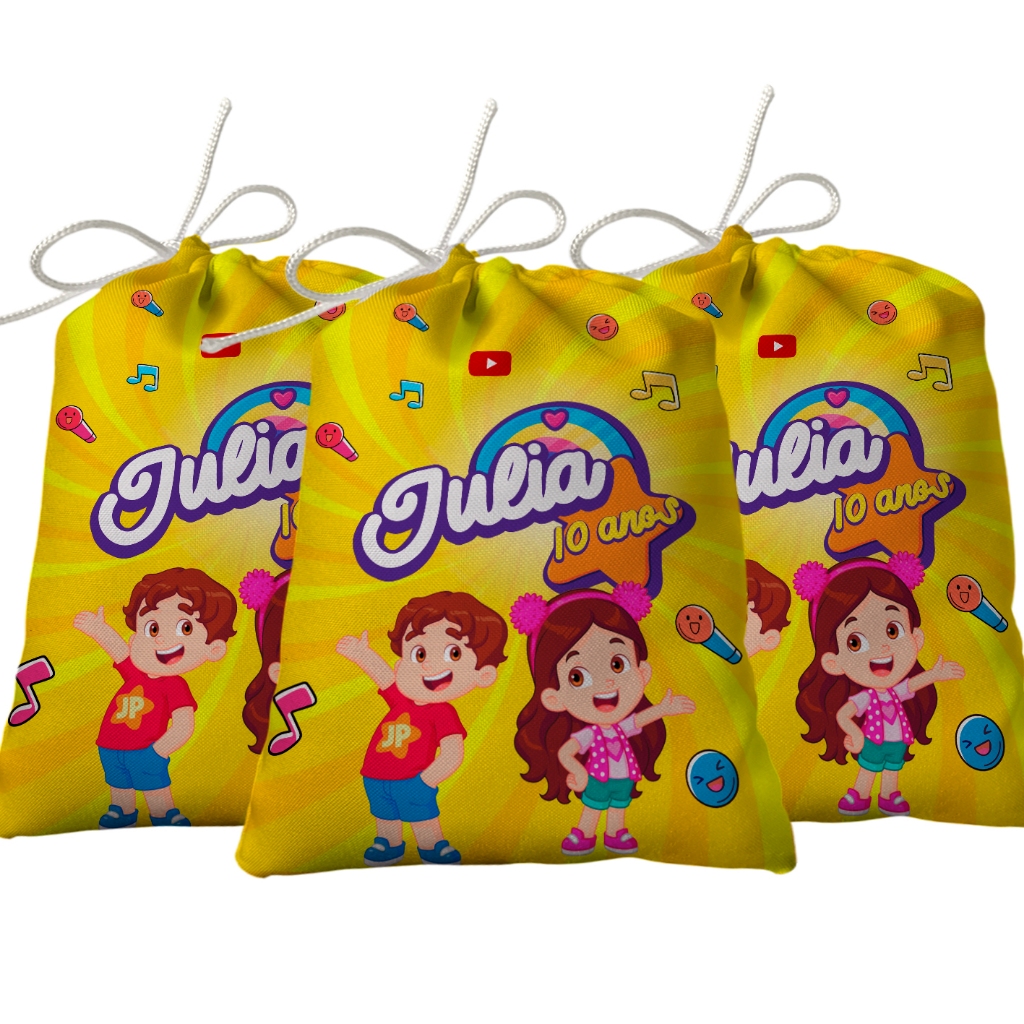Sacolinha Lembrancinha Festa Aniversário Surpresa Tecido Personalizado Maria Clara e JP