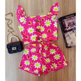 Conjunto infantil desenhos florido feminino 1 - 10 anos menina em Oferta na Shopee