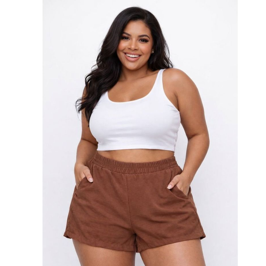 Short Duna Plus Size Marrom Verão Saída de Praia Cintura Alta Confortável Soltinho LevE  G1 G2 G3 G4 em Oferta na Shopee