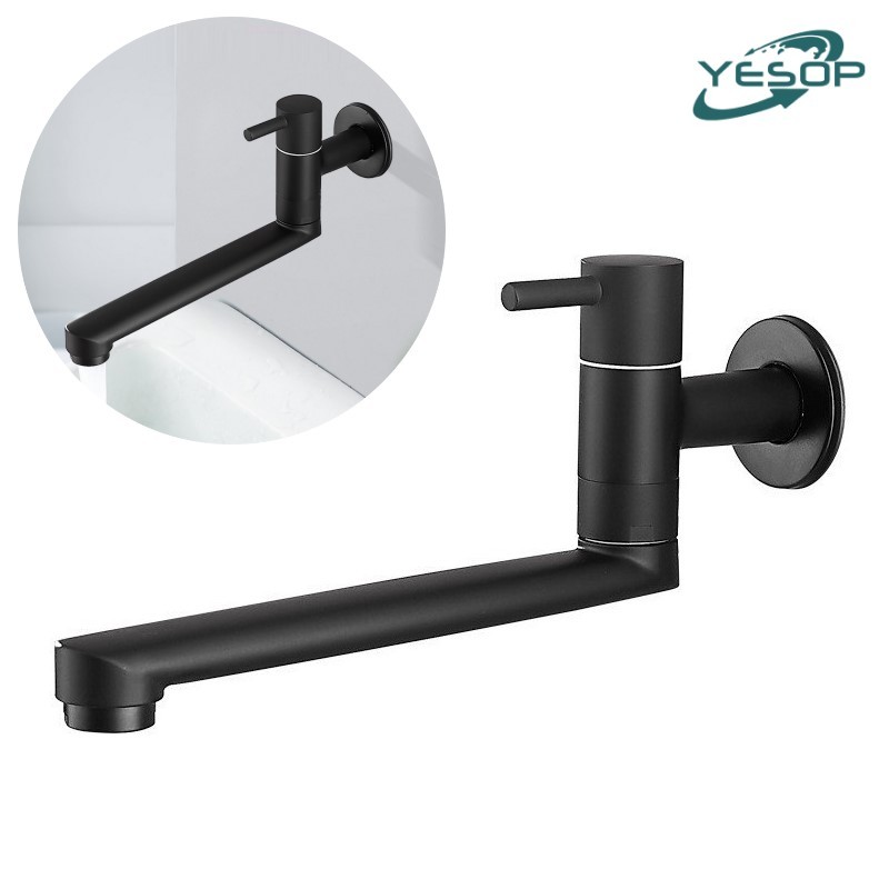 YESOP Torneira De Parede Para Cozinha Aço Inox 304 Gourmet Bica Móvel Flexível Preto Fosco 25cm em Oferta na Shopee