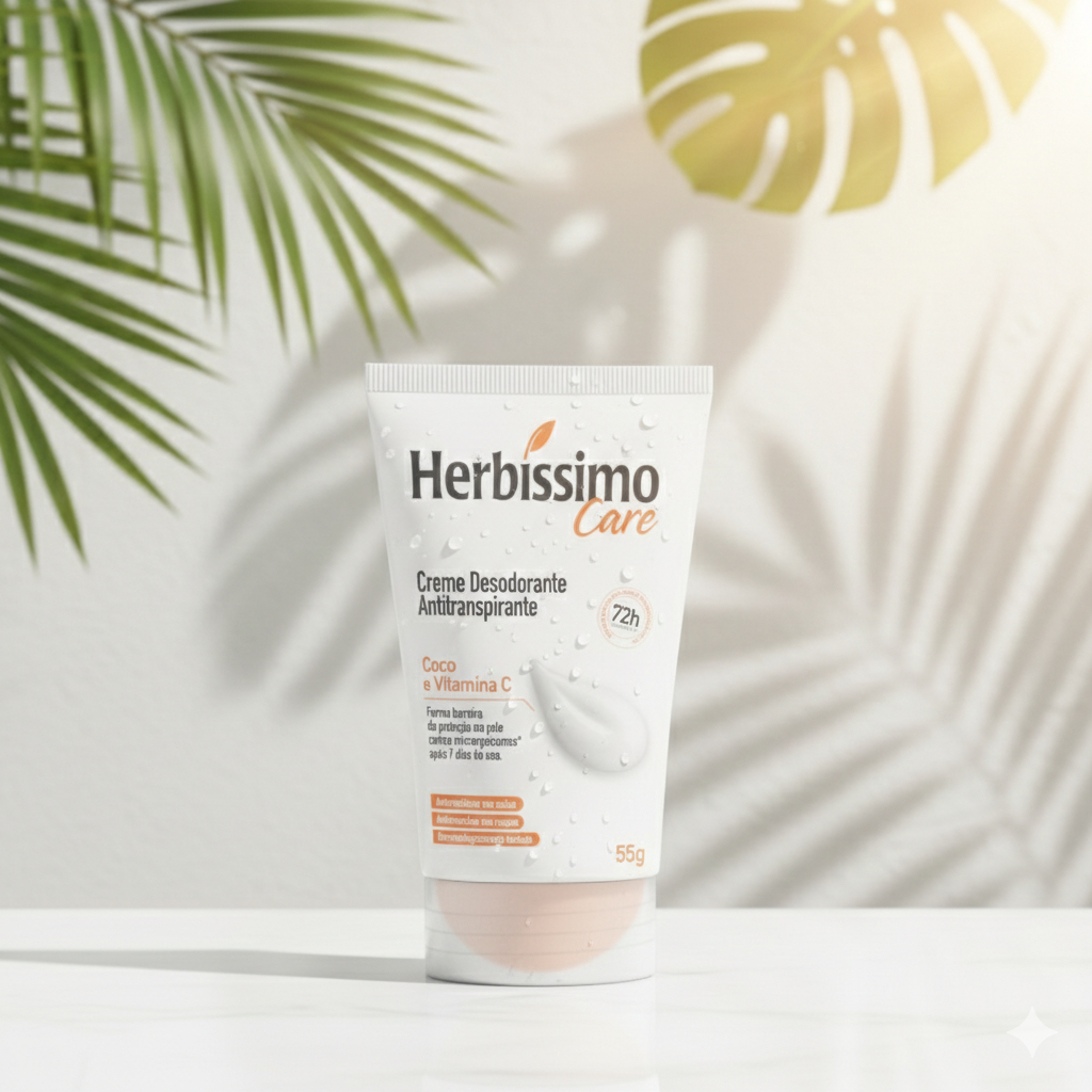 Desodorante Creme Antitranspirante Herbíssimo Bisnaga Coco e Vitamina C 55g em Oferta na Shopee