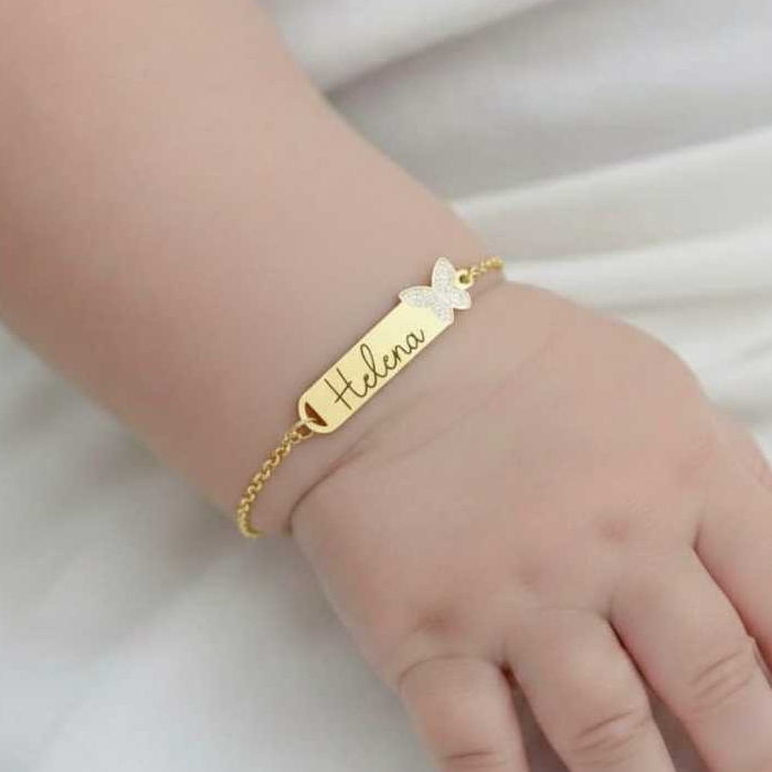 Pulseira Infantil com Nome Personalizada Bebê RN Banhada a Ouro 18k Antialérgica em Oferta na Shopee