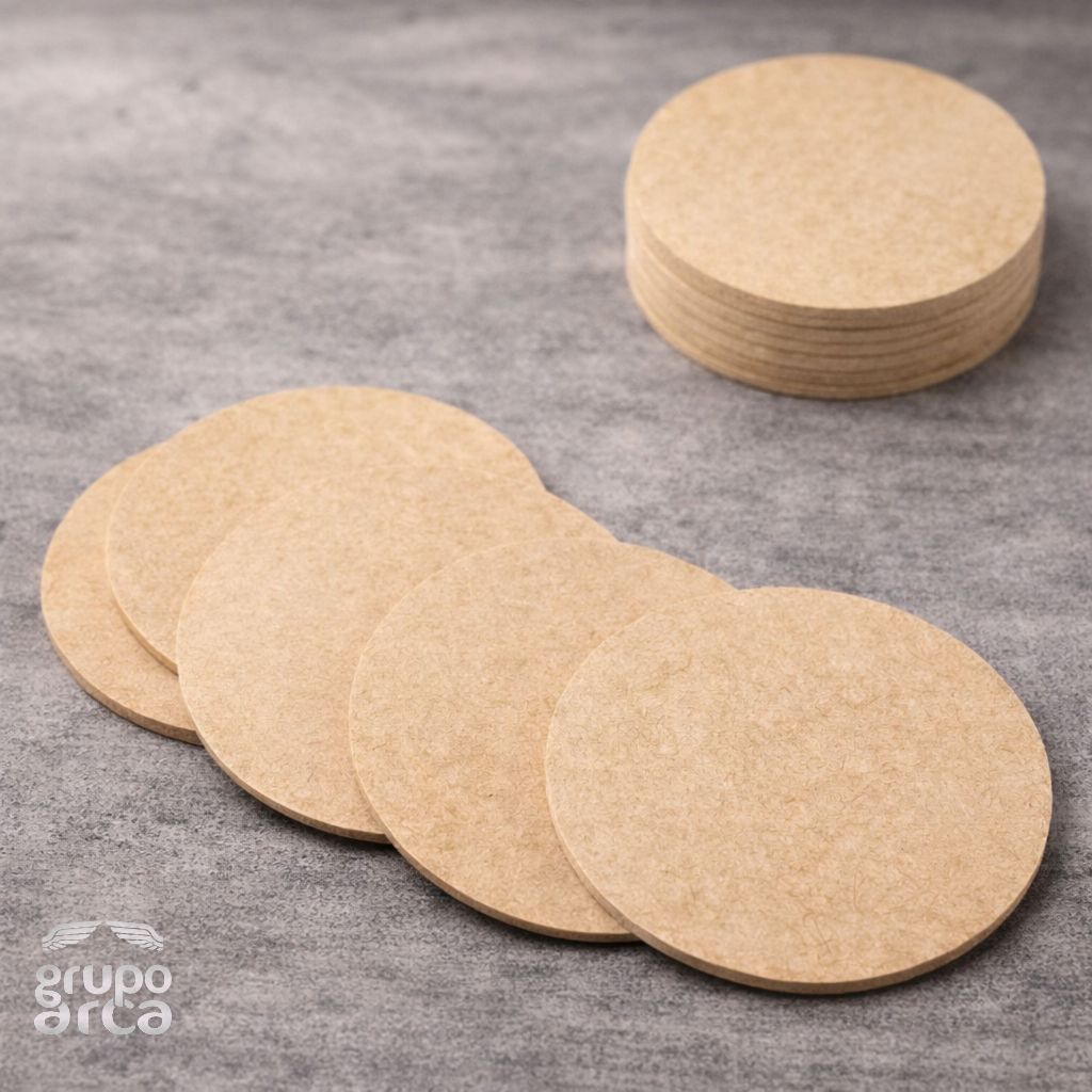 Kits 12 Bolachas no MDF Crú Porta Copos e Taça Círculo Decoração