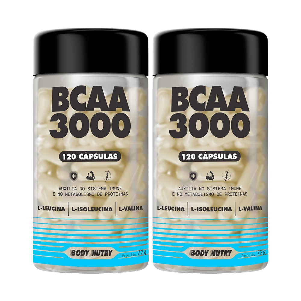 Kit 2x BCAA 3000 - 120 Cápsulas - Body Nutry | Recuperação Rápida em Oferta na Shopee