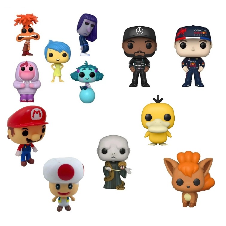 Bonecos Pop Diversos Com Caixa Expositora 8 Cm Em Vinil One Piece Divertidamente HP F1 Super Mario