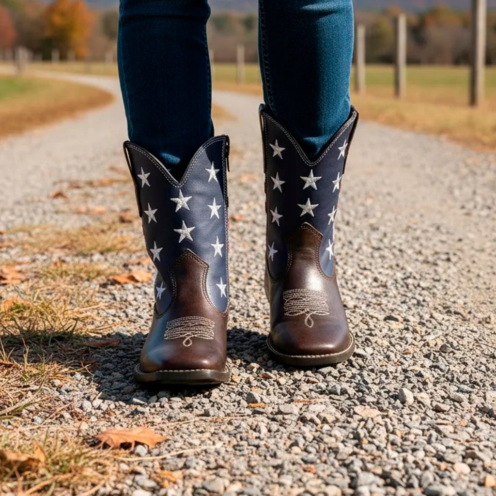 Bota Texana Infantil Unissex em Couro Legítimo Modelo USA Kapell
