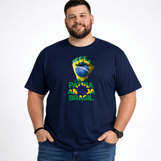Camiseta Masculina Plus Size Brasil Punho Força e Estilo Blusa 100% Algodão Tamanhos Grandes G1 ao G5 em Oferta na Shopee