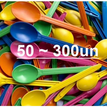 50~300 Colher colherzinha de Sobremesa Reforçada Açaí Sorvete Bolo Plástico COLORIDA Reforçada