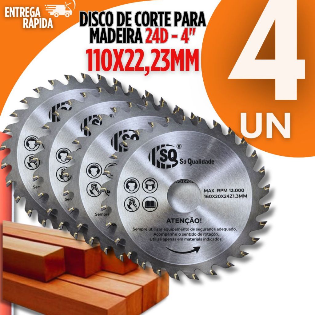 Disco de Corte para Madeira 24 Dentes 110x22,23mm Serra Circular 4" e Esmerilhadeira Profissional