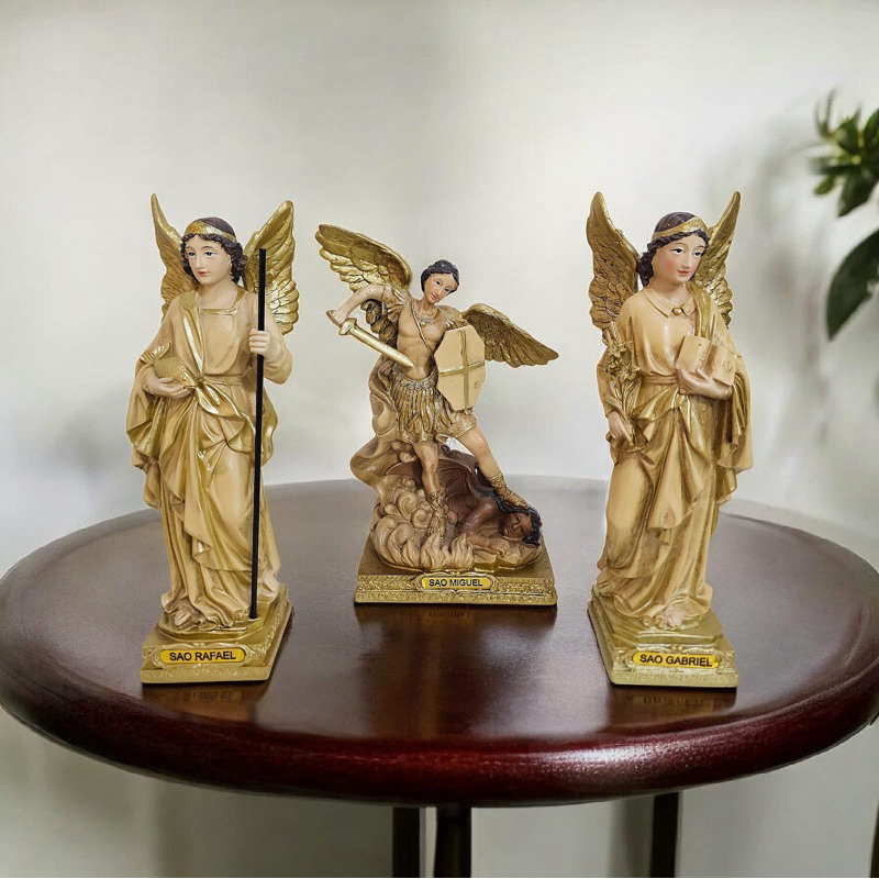 Imagem Trio Arcanjos Barroco em Resina Importada Resina Premium São Miguel São Gabriel São Rafael