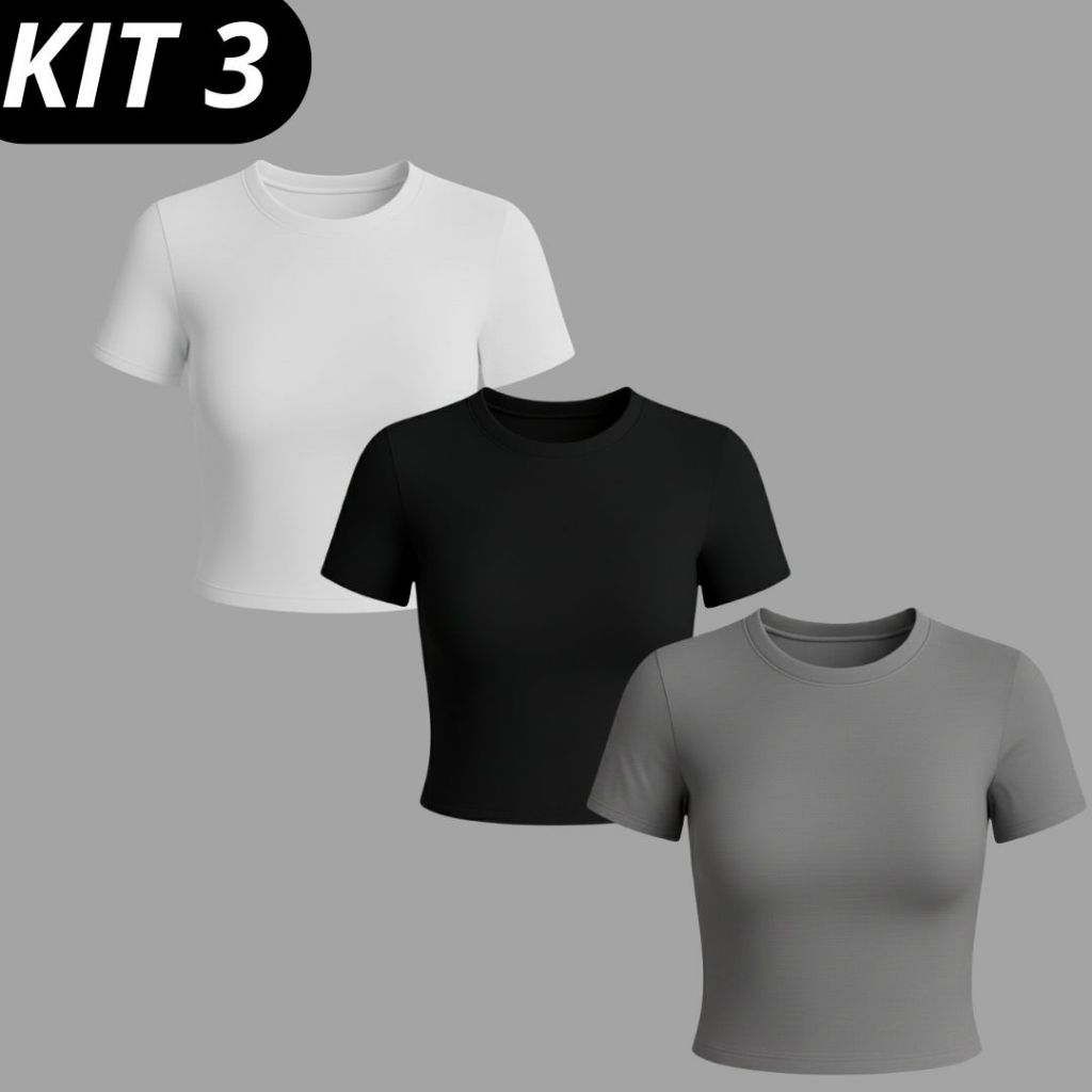 KIT 3 Baby Tee Feminina - Blusa Fit Manga Curta Blusa Feminina Academia VERÃO LUXO moda Blusa Slim Fit várias cores