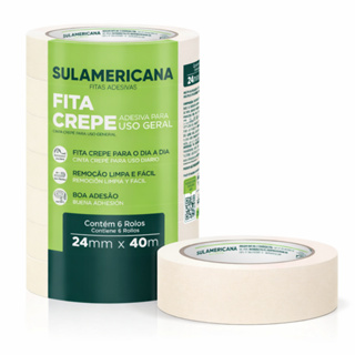 Kit Com 6 Rolos Fita Crepe Adesiva 24mm X 40m Multiuso Com Remoção Fácil em Oferta na Shopee